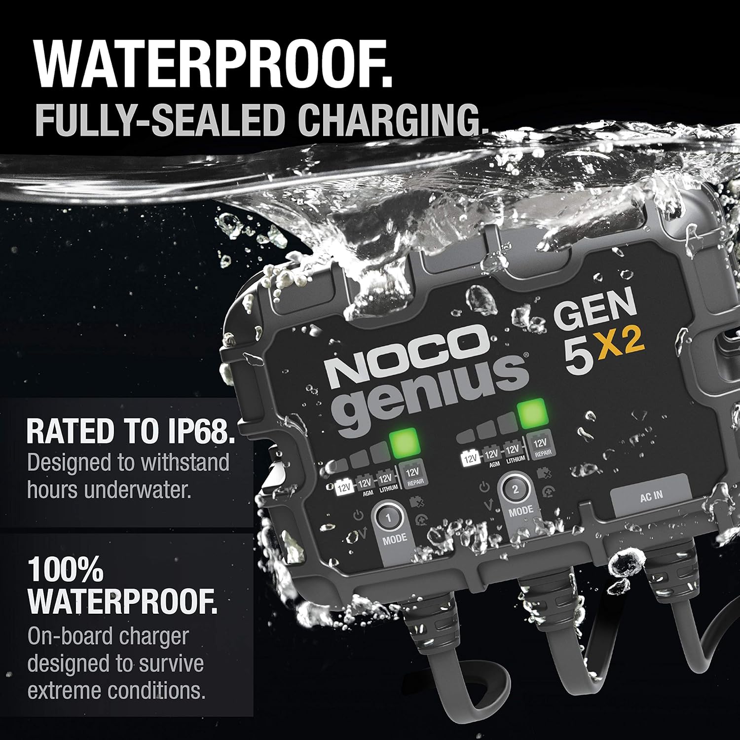 NOCO Genius GEN5X2: 2-Bank, Marine Charger with Overcharge Protection & Temperature Compensation