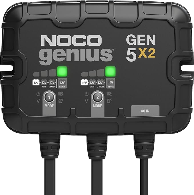 NOCO Genius GEN5X2: 2-Bank, Marine Charger with Overcharge Protection & Temperature Compensation